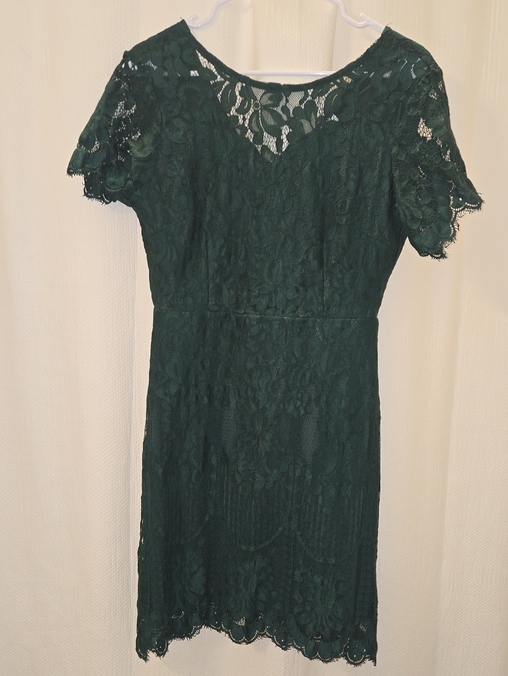 NWOT Women's Dark Green Lace Midi Dress with Short Sleeves